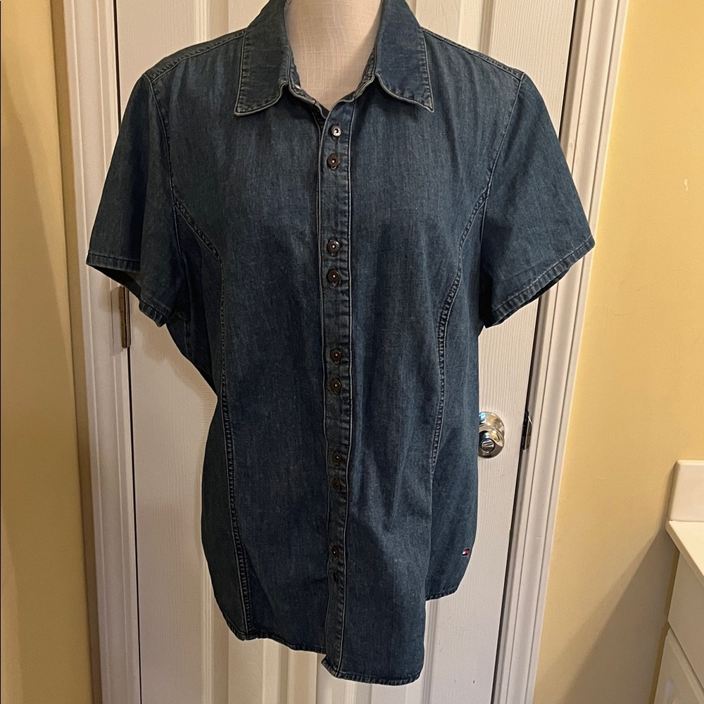 Tommy Hilfiger Vintage Short Sleeve Denim Shirt, Size 18